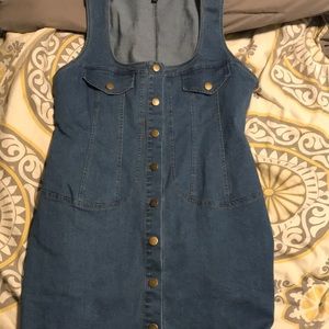 Button down front jean mini dress